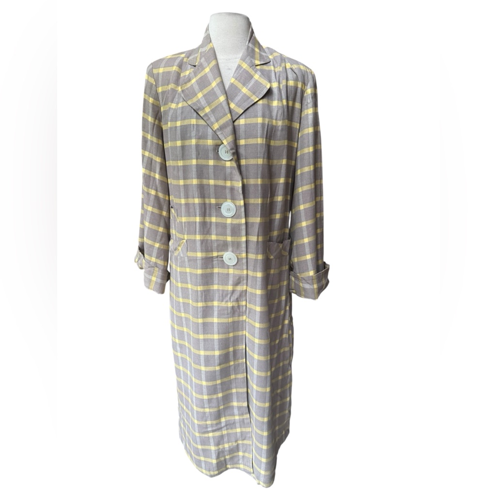 1940s Debutogs New York All Weather Glen Plaid Wool Blend Lined Button Down Coa